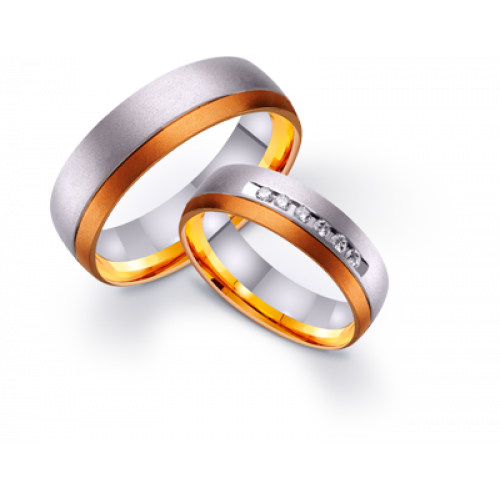 Обручки з комбінованого золота з доріжкою фіанітов 442486