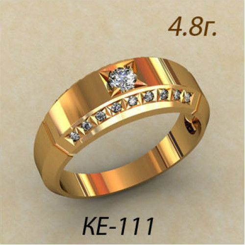 Чоловіча золота каблучка з білим камінням різного розміру ке-111