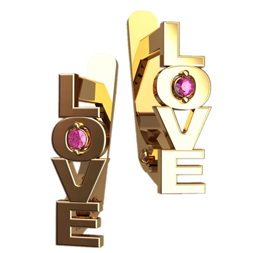 Золотые серьги LOVE с мелкими розовыми фианитами 4489