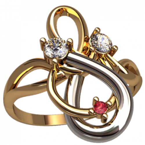 Жіноча каблучка з двокольорового золота з фіанітами 1306