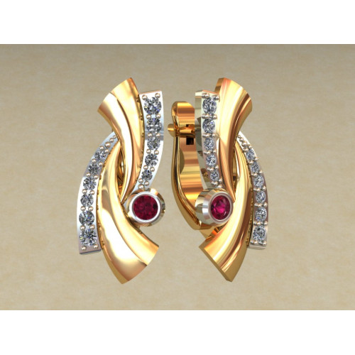 Золотые серьги из комбинированного золота с разноцветными фианитами  0221