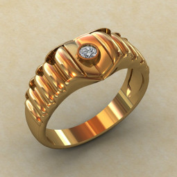 Мужской перстень из красного золота с одним круглым фианитом КМ-842