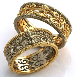 Ажурные обручальные кольца из двухцветного золота без камней AU00021
