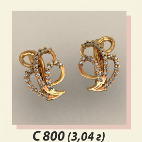 Золотые женские сережки с мелкими белыми камнями С-800