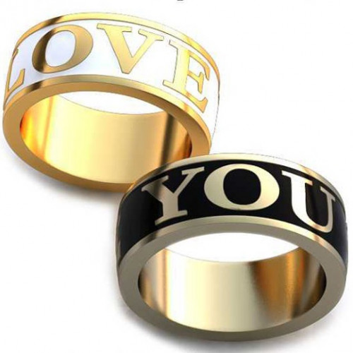 Золотые обручальные кольца Love you с эмалью AU100