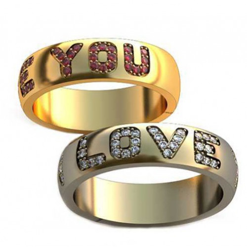 Золотые обручальные кольца Love you с камнями AU101