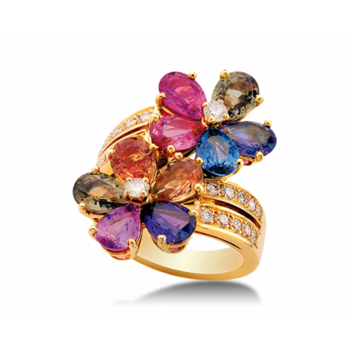 Золотое кольцо копия Bvlgari Sapphire Flower Women's Ring 044