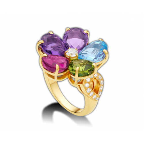 Женское золотое кольцо с разноцветными камнями Bvlgari Sapphire Flower Ring 041