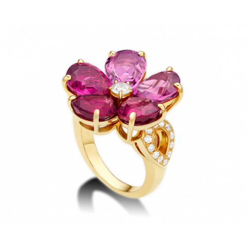 Женское золотое кольцо с крупными камнями в стиле Bvlgari Sapphire Flower 074